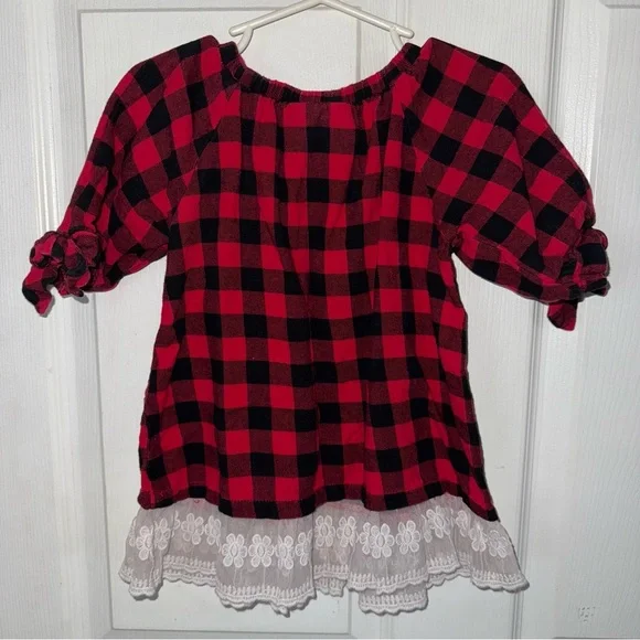3T Good Lad Buffalo Plaid dress with Lace Detail - Picture 6 of 6